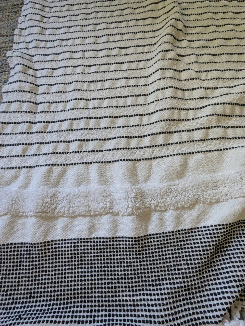 Black White Striped Cotton Throw Blanket Tassel 46x70 Farmhouse Boho Textured